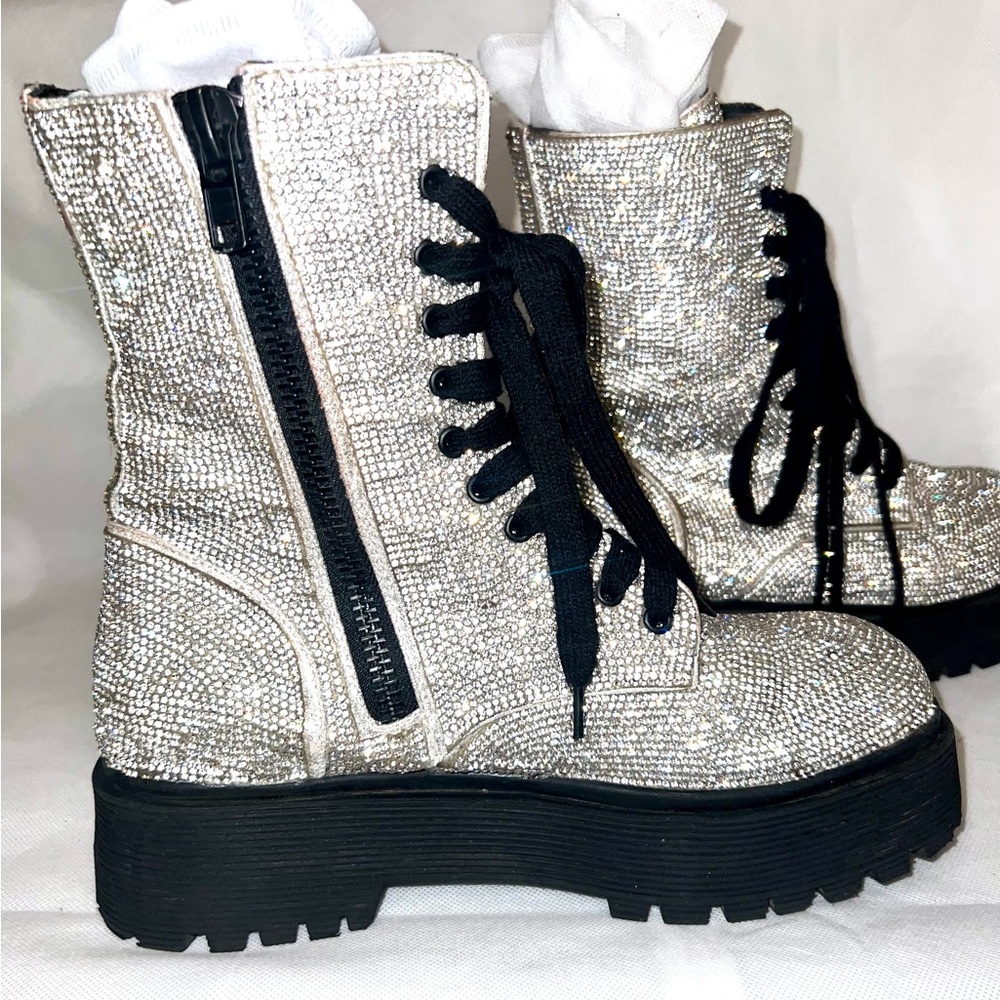 POSTER GRL rhinestone “bling boots” combat boots from Dolls Kill size 8